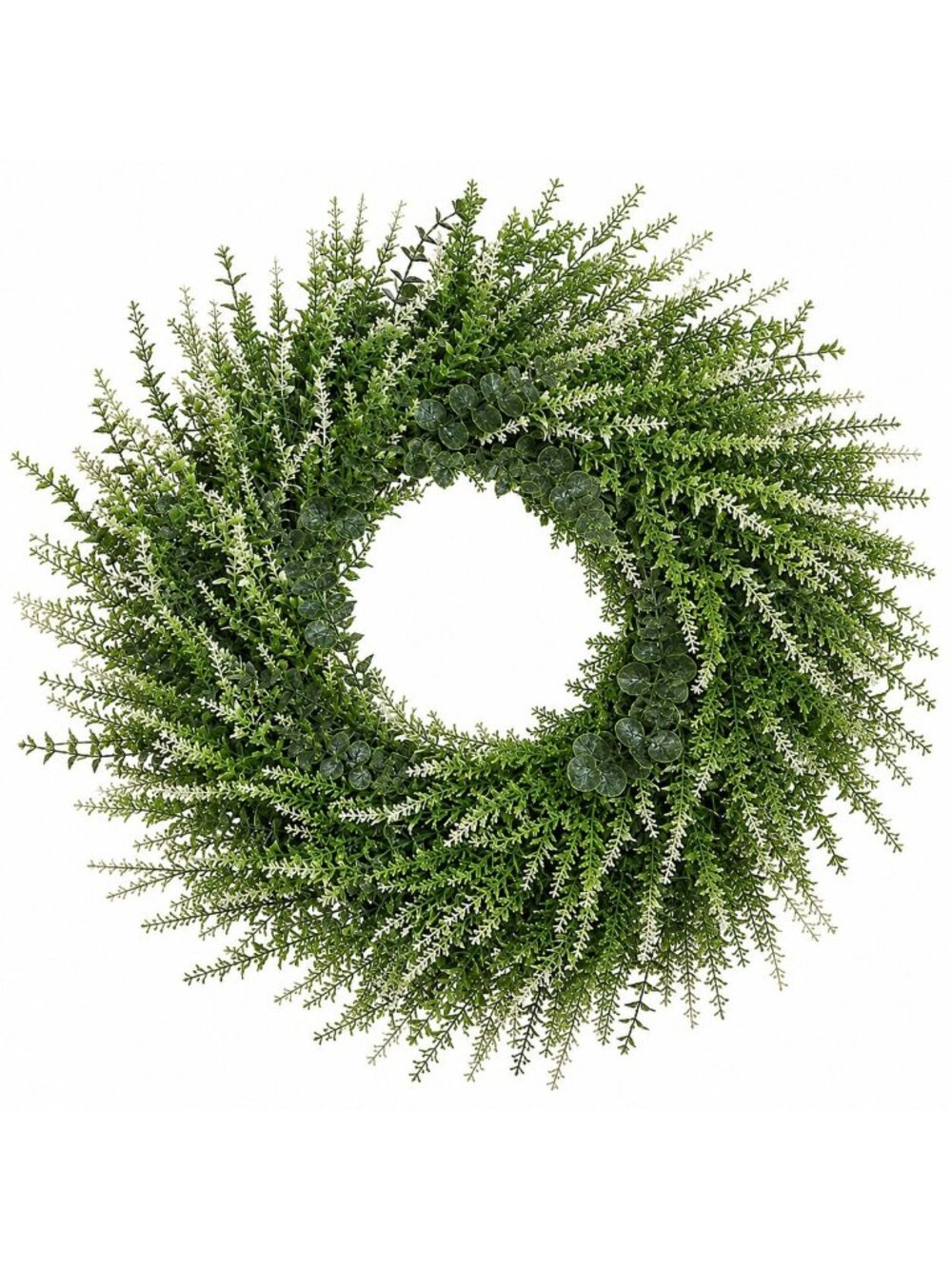 18 Inch Artificial Greenery Wreath, Faux Green Wreath, Year Round Front Door Dec